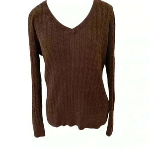 Eddie Bauer Cable Knit V-neck Sweater Women’s Size Large 100% Cotton Cozy
